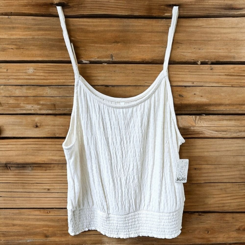 MUDD Women's Cream colored Soft Smocked bottom Tank Top